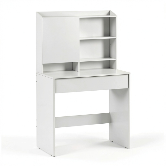 Tavolo da Trucco Moderno con Specchio e Cassetto, Ripiani Regolabili, 40 x 70 x 135 cm, Bianco