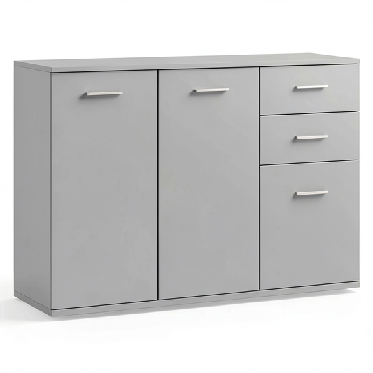 Credenza Moderna Grigio Chiaro con Armadietti e Ripiano Regolabile, 106x35x76 cm