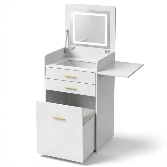 YU YUSING Tavolo da Trucco 3-in-1 con Specchio LED, Bianco