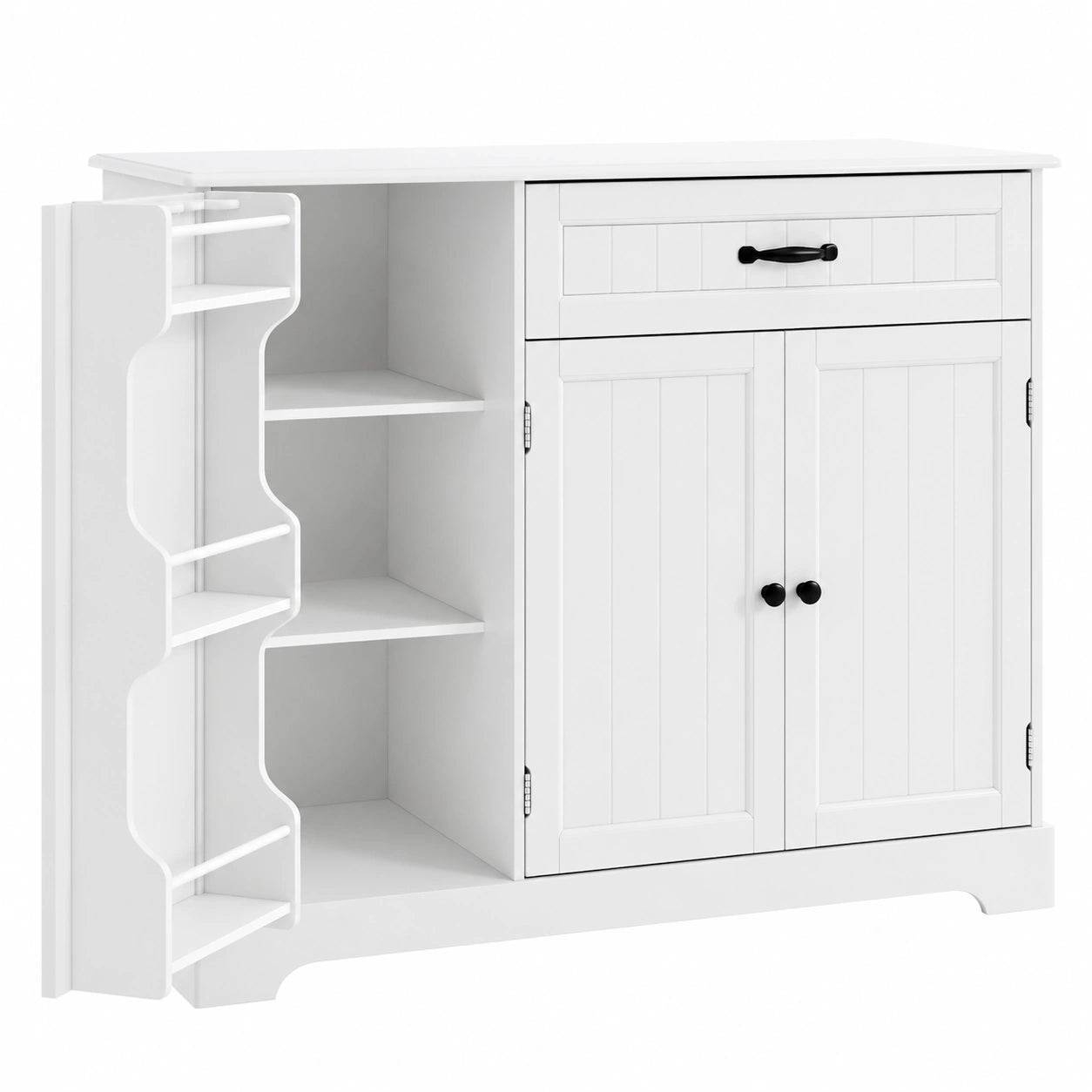 Credenza Xbro con Cassetto e Ante, Mobile Buffet con Vani a 3 Livelli, Chiusura a Ribalta e Angoli Smussati, per Cucina, Soggiorno o Camera da Letto, Bianco
