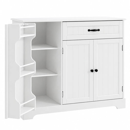 Credenza Xbro con Cassetto e Ante, Mobile Buffet con Vani a 3 Livelli, Chiusura a Ribalta e Angoli Smussati, per Cucina, Soggiorno o Camera da Letto, Bianco