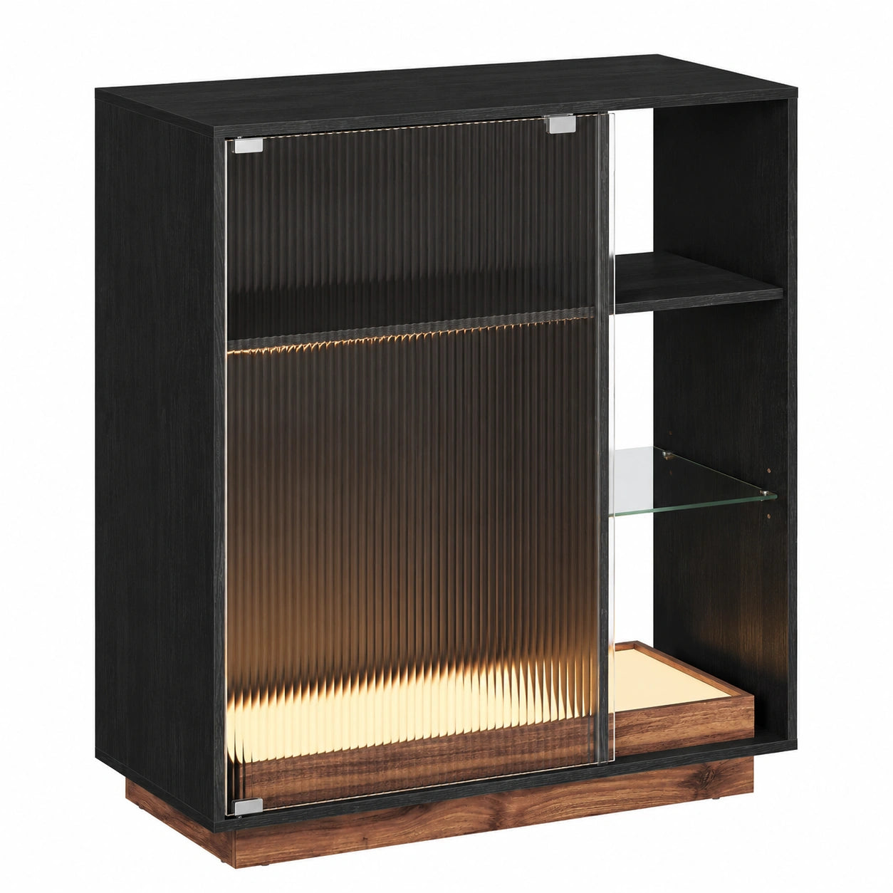 VASAGLE Mobile Bar con LED, Credenza per Vino e Bicchieri, Angolo Liquori con Anta in Vetro, Nero Ebano