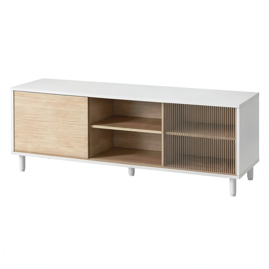 VASAGLE Porta TV Moderna per Televisori fino a 60 Pollici, Montaggio Facile senza Attrezzi, Vetro Elegante, Bianco 140x39x45 cm