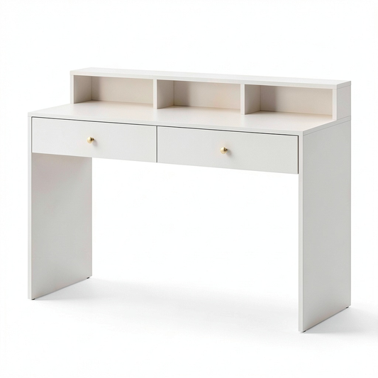 Tavolo da Trucco VASAGLE con Grande Specchio, 2 Cassetti e 3 Scomparti, Stile Moderno, Bianco