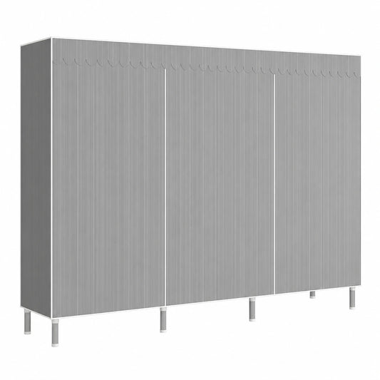 Armadio Tessile Pieghevole Salvaspazio, Montaggio Rapido per Camera da Letto, Grigio a Strisce, Ideale per Campeggio, Garage o Case in Affitto
