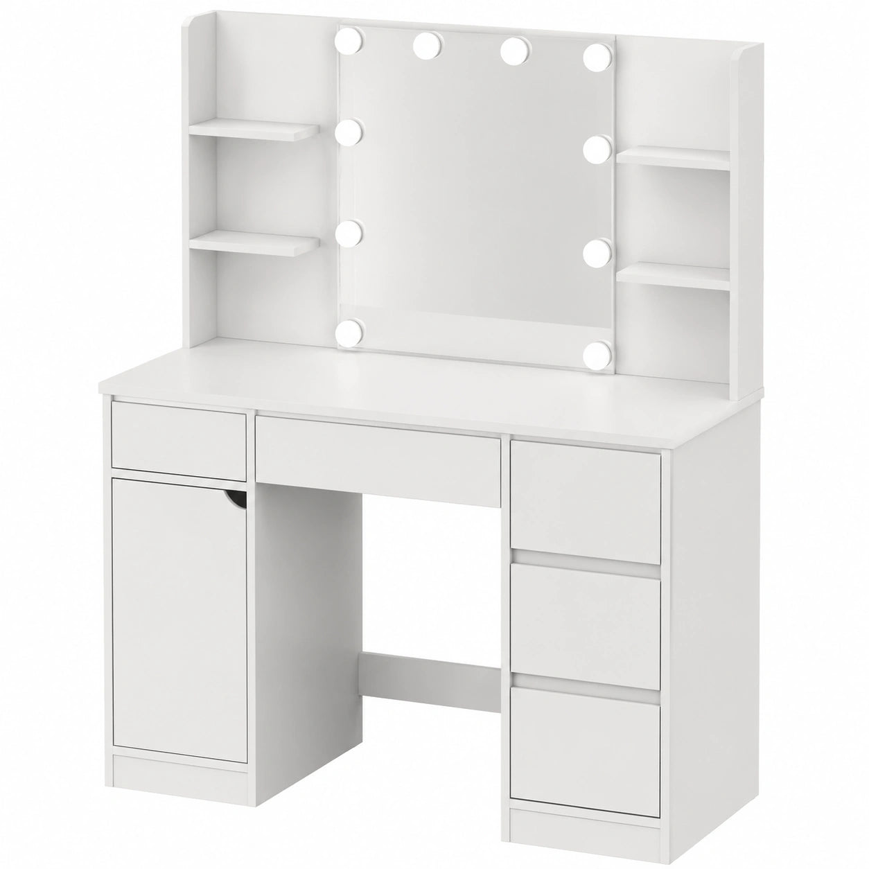 Tavolo da Trucco Moderno con Specchio LED e Sgabello, 4 Cassetti, Luci a 3 Colori, Bianco Elegante per Camera da Letto
