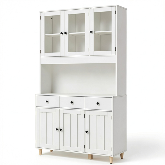 Armadio Dispensa Cucina con Piano Lavoro e LED, Bianco, 100x38x180cm
