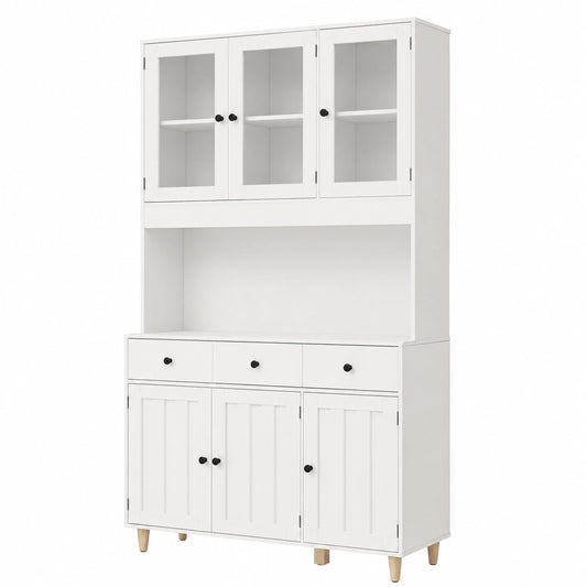 Armadio Dispensa Cucina con Piano Lavoro e LED, Bianco, 100x38x180cm