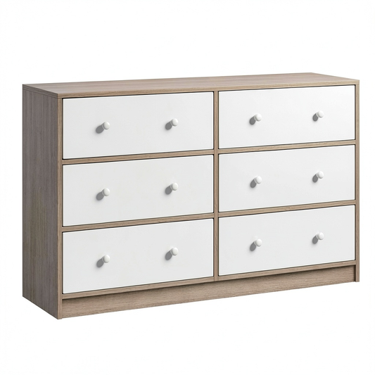 Cassettiera in Metallo e Tessuto con 6 Cassetti Pieghevoli, 114x30x70 cm, Bianco e Grigio