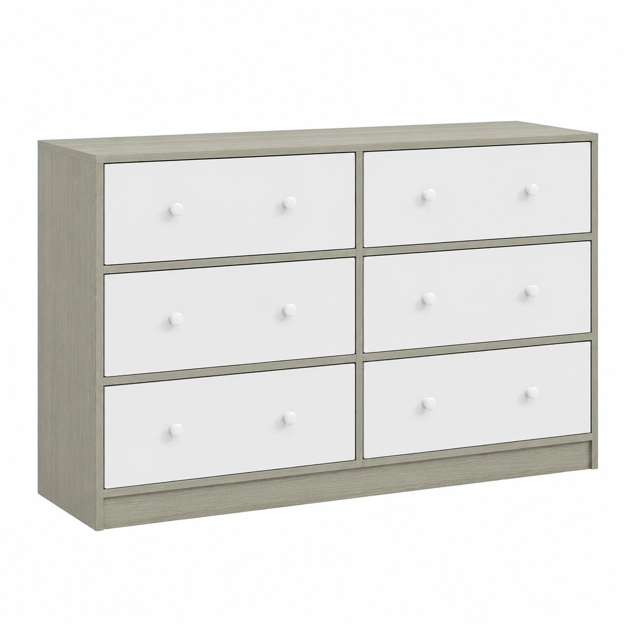 Cassettiera in Metallo e Tessuto con 6 Cassetti Pieghevoli, 114x30x70 cm, Bianco e Grigio